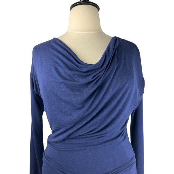 Body Con Athleta Solstice Navy Blue Draped Neck Midi Dress, Women's Size Medium - Picture 3 of 9